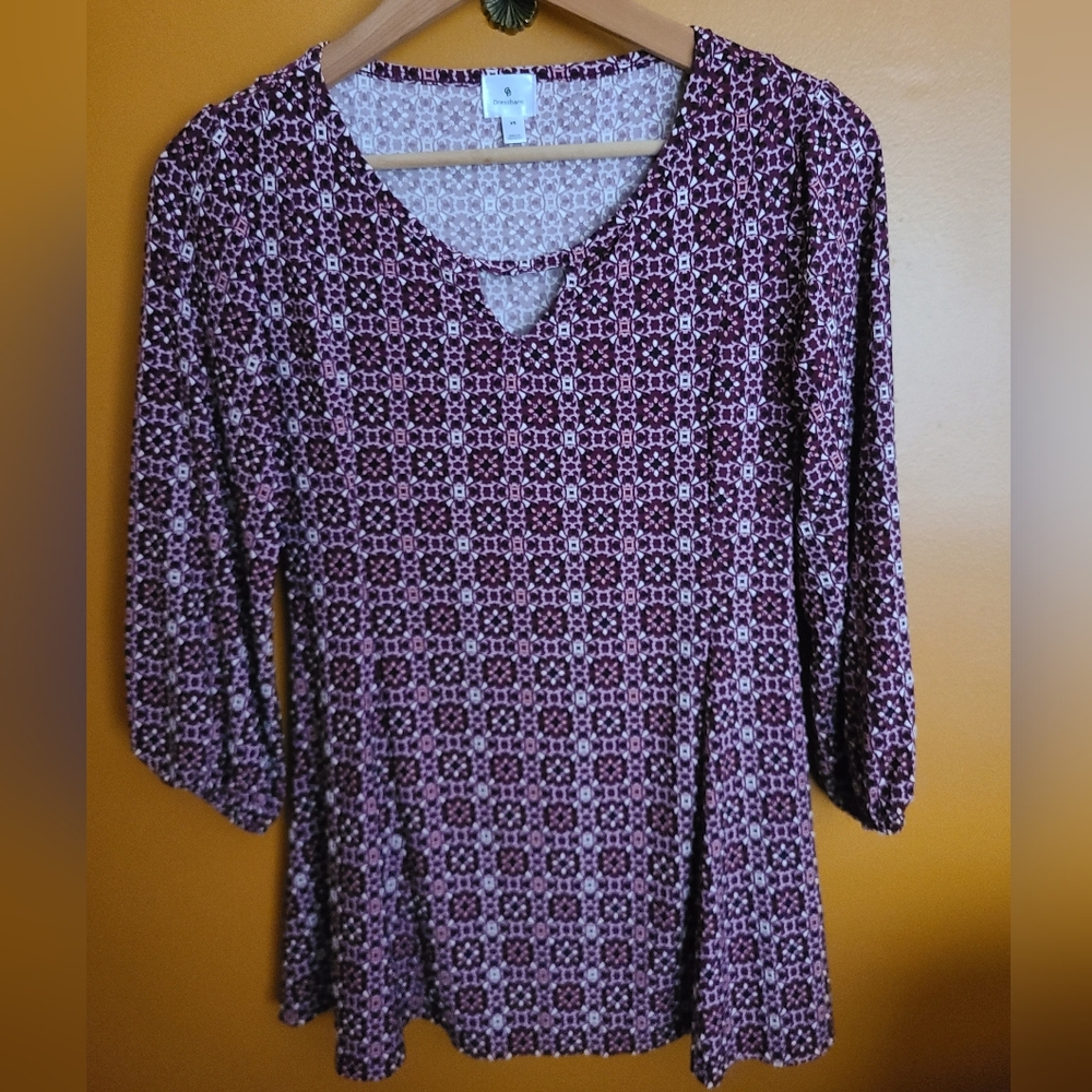 Dress Barn Pink and Purple A-Line V-Neck Top